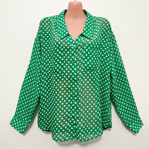 Kut from the Kloth Tops - Kut From The Kloth Green Blouse w/White Polka Dots